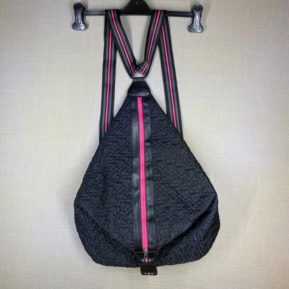 Disney Mickey Mouse Quilted Sling Backpack Black Pink Teardrop Bag